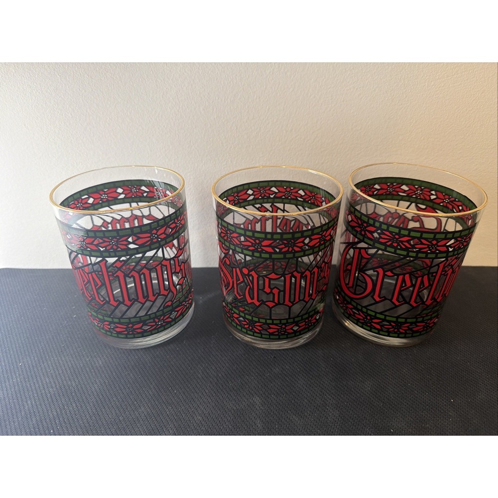 Seasons Greetings Stained Glass Drinking Glasses By Houze set of three